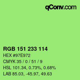 Color code: RGB 151 233 114 | qconv.com