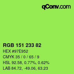 Color code: RGB 151 233 82 | qconv.com