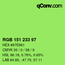Color code: RGB 151 233 97 | qconv.com