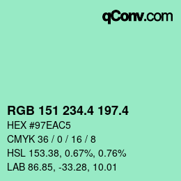 カラーコード: RGB 151 234.4 197.4 | qconv.com