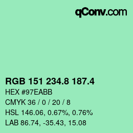 カラーコード: RGB 151 234.8 187.4 | qconv.com
