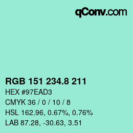 カラーコード: RGB 151 234.8 211 | qconv.com