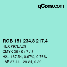カラーコード: RGB 151 234.8 217.4 | qconv.com
