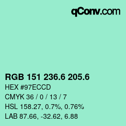カラーコード: RGB 151 236.6 205.6 | qconv.com