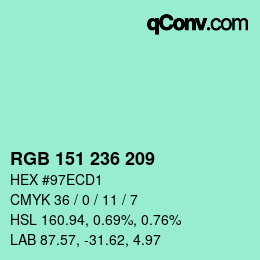カラーコード: RGB 151 236 209 | qconv.com