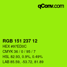 カラーコード: RGB 151 237 12 | qconv.com