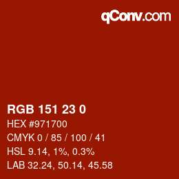 Color code: RGB 151 23 0 | qconv.com