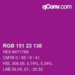 カラーコード: RGB 151 23 138 | qconv.com