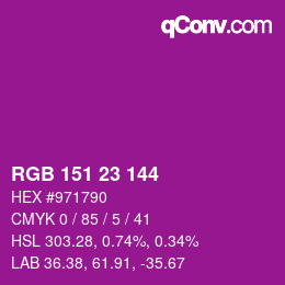颜色代码: RGB 151 23 144 | qconv.com