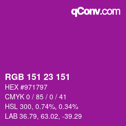 颜色代码: RGB 151 23 151 | qconv.com