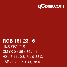 カラーコード: RGB 151 23 16 | qconv.com