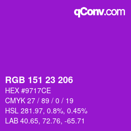 颜色代码: RGB 151 23 206 | qconv.com