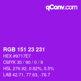 Color code: RGB 151 23 231 | qconv.com