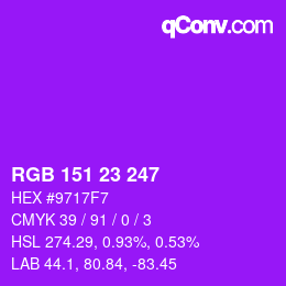 颜色代码: RGB 151 23 247 | qconv.com