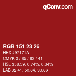 颜色代码: RGB 151 23 26 | qconv.com