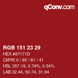 颜色代码: RGB 151 23 29 | qconv.com