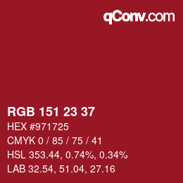 颜色代码: RGB 151 23 37 | qconv.com