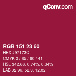 颜色代码: RGB 151 23 60 | qconv.com