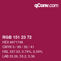 颜色代码: RGB 151 23 72 | qconv.com
