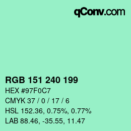Color code: RGB 151 240 199 | qconv.com