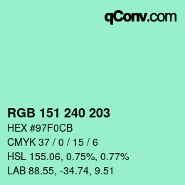 Color code: RGB 151 240 203 | qconv.com