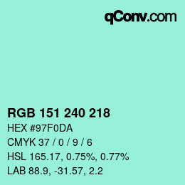 Color code: RGB 151 240 218 | qconv.com