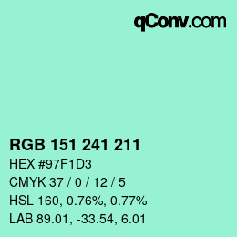 Color code: RGB 151 241 211 | qconv.com
