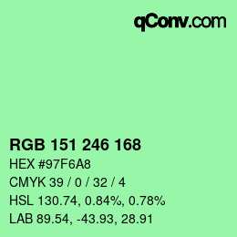 カラーコード: RGB 151 246 168 | qconv.com