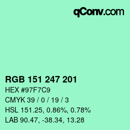Color code: RGB 151 247 201 | qconv.com