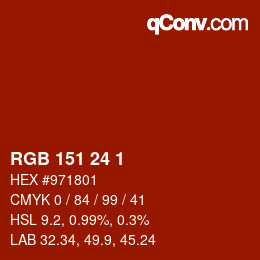 カラーコード: RGB 151 24 1 | qconv.com