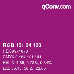 颜色代码: RGB 151 24 120 | qconv.com
