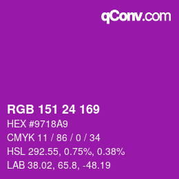颜色代码: RGB 151 24 169 | qconv.com