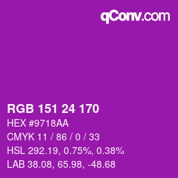 颜色代码: RGB 151 24 170 | qconv.com
