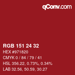 カラーコード: RGB 151 24 32 | qconv.com