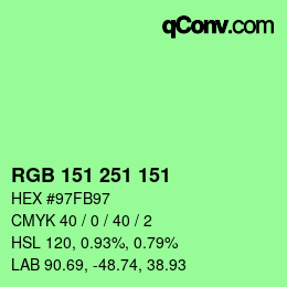 Color code: RGB 151 251 151 | qconv.com