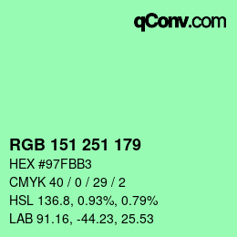 Color code: RGB 151 251 179 | qconv.com