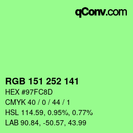 Color code: RGB 151 252 141 | qconv.com