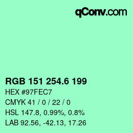 カラーコード: RGB 151 254.6 199 | qconv.com