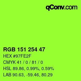 颜色代码: RGB 151 254 47 | qconv.com