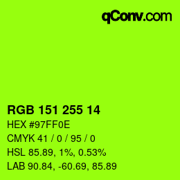 Color code: RGB 151 255 14 | qconv.com
