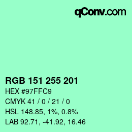 Color code: RGB 151 255 201 | qconv.com