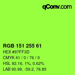 カラーコード: RGB 151 255 61 | qconv.com