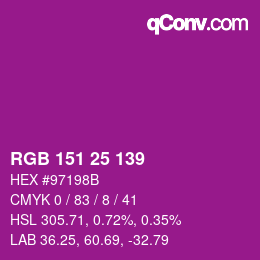 カラーコード: RGB 151 25 139 | qconv.com