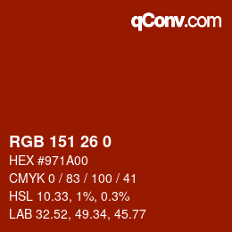 Color code: RGB 151 26 0 | qconv.com