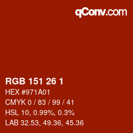 颜色代码: RGB 151 26 1 | qconv.com