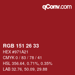 Color code: RGB 151 26 33 | qconv.com