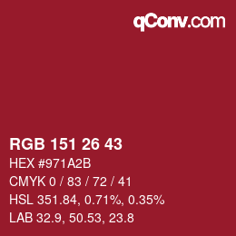 カラーコード: RGB 151 26 43 | qconv.com