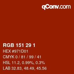 Color code: RGB 151 29 1 | qconv.com