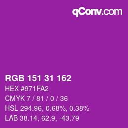 カラーコード: RGB 151 31 162 | qconv.com