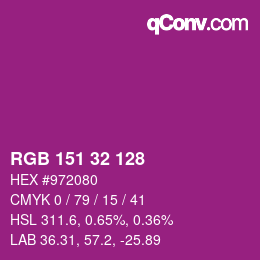 Color code: RGB 151 32 128 | qconv.com